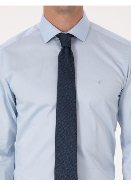 Erkek Açık Mavi Slim Fit %100 Pamuk Yarım İtalyan Yaka Klasik Gömlek 50318216-VR003