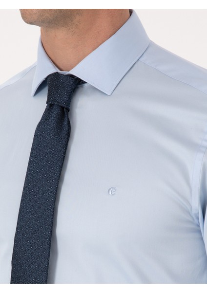 Erkek Açık Mavi Slim Fit %100 Pamuk Yarım İtalyan Yaka Klasik Gömlek 50318216-VR003