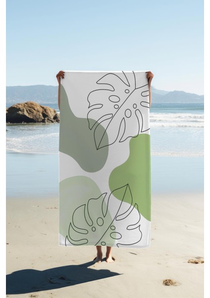 Dijital Baskı Plaj Deniz Havlusu Yaprak Desenli Peştamal HVL0184