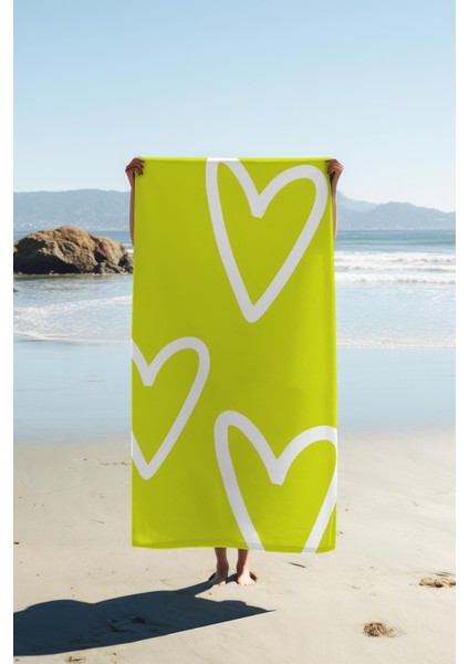 Dijital Baskı Plaj Deniz Havlusu Kalpli Desen Peştamal HVL0195