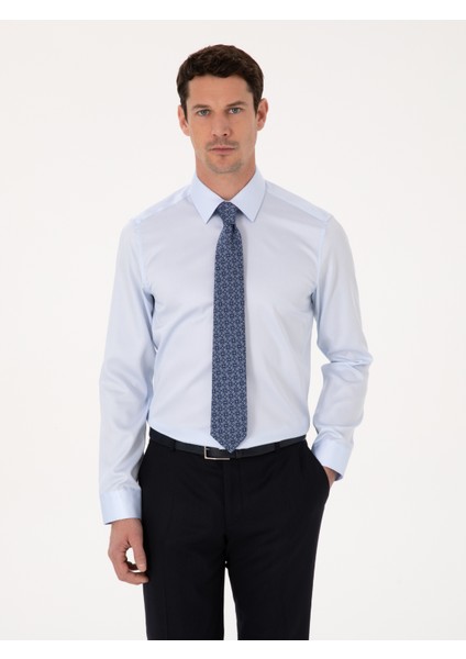 Erkek Açık Mavi Slim Fit %100 Pamuk Non Iron Kolay Ütülenebilir Klasik Gömlek 50314613-VR095