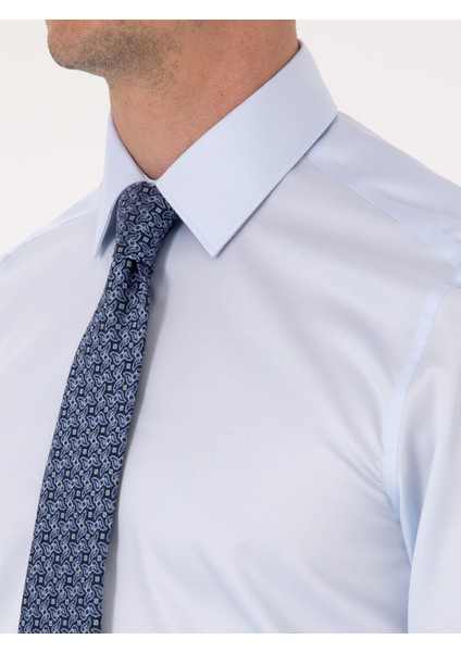 Erkek Açık Mavi Slim Fit %100 Pamuk Non Iron Kolay Ütülenebilir Klasik Gömlek 50314613-VR095