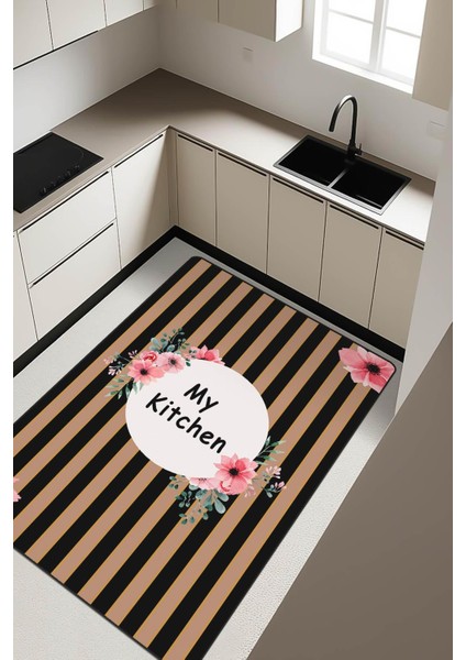 My Kitchen Desenli Dijital Baskı Kaymaz Taban Mutfak Halısı H0045