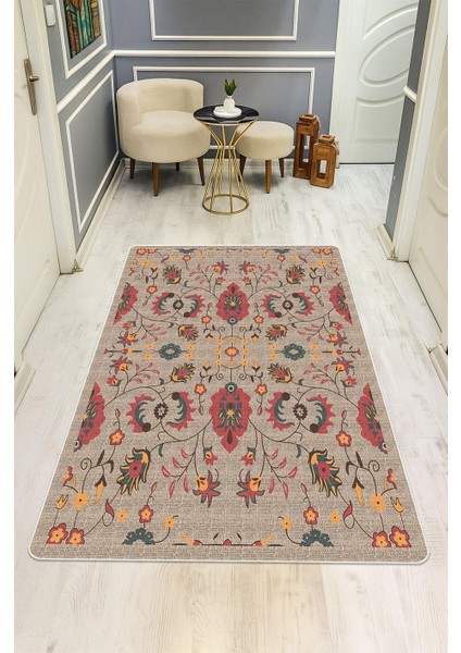 Parlak Kadife Kumaş Vıntage Dijital Baskı Dot Kaymaz Tabanlı Halı H0822