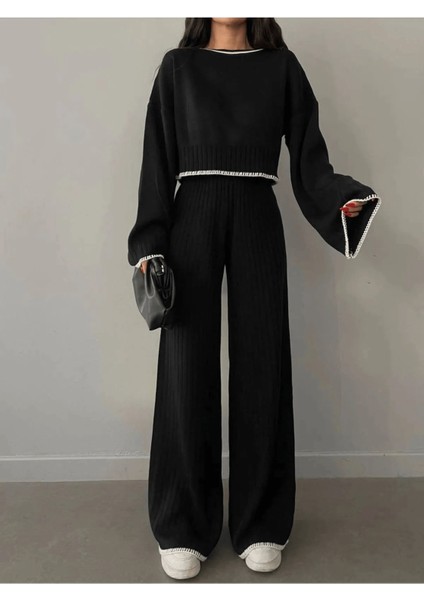Çoban Detaylı Kadın Siyah Triko Takım fiyatları