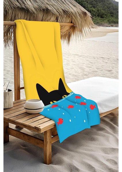 Dijital Baskı Plaj Deniz Havlusu Kedi Desenli Peştamal HVL0033 modelleri