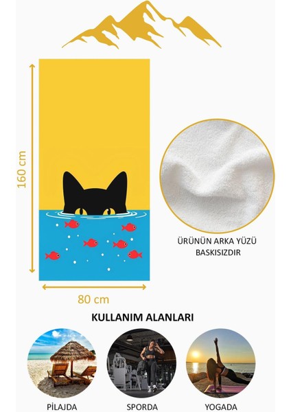 Dijital Baskı Plaj Deniz Havlusu Kedi Desenli Peştamal HVL0033 fırsatları
