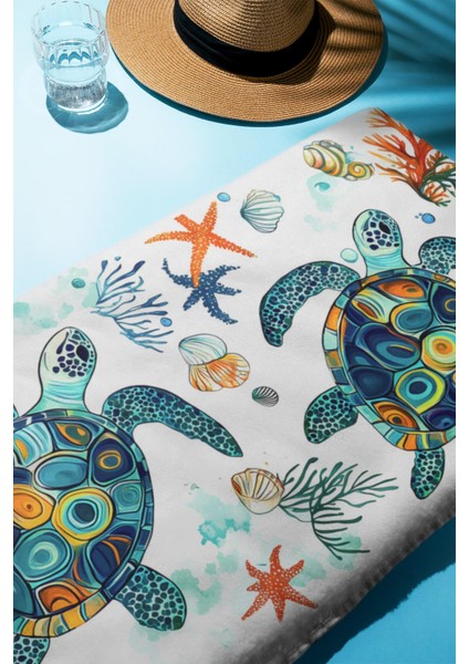 Dijital Baskı Plaj Deniz Havlusu Kaplumbağa Desenli Peştamal HVL0117 fiyatları