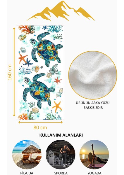 Dijital Baskı Plaj Deniz Havlusu Kaplumbağa Desenli Peştamal HVL0117 fırsatları