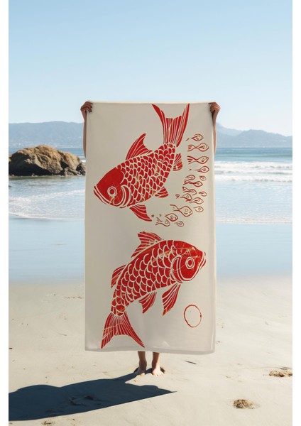 Dijital Baskı Plaj Deniz Havlusu Balık Desenli Peştamal HVL0127