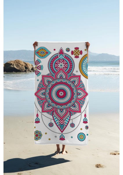 Dijital Baskı Plaj Deniz Havlusu Mandala Desenli Peştamal HVL0150