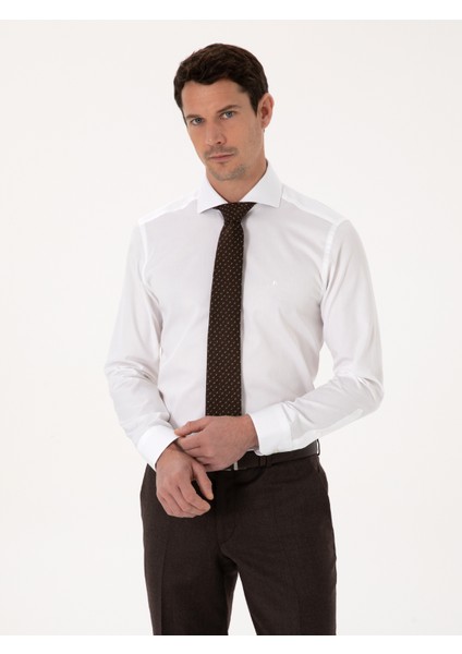 Erkek Beyaz Slim Fit %100 Pamuk Tam İtalyan Yaka Klasik Gömlek 50318221-VR013