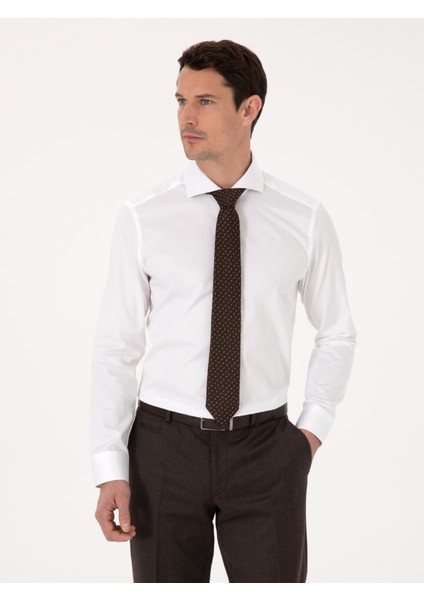 Erkek Beyaz Slim Fit %100 Pamuk Tam İtalyan Yaka Klasik Gömlek 50318221-VR013