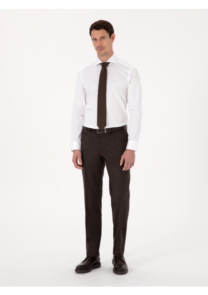 Erkek Beyaz Slim Fit %100 Pamuk Tam İtalyan Yaka Klasik Gömlek 50318221-VR013