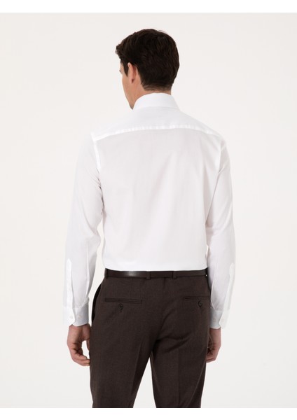 Erkek Beyaz Slim Fit %100 Pamuk Tam İtalyan Yaka Klasik Gömlek 50318221-VR013