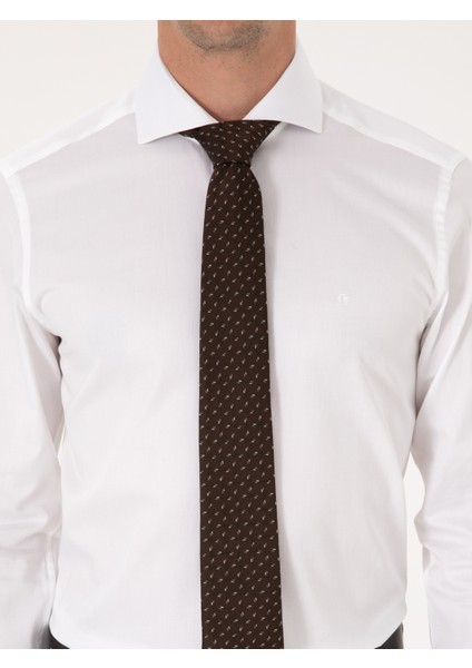 Erkek Beyaz Slim Fit %100 Pamuk Tam İtalyan Yaka Klasik Gömlek 50318221-VR013