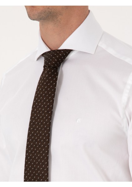 Erkek Beyaz Slim Fit %100 Pamuk Tam İtalyan Yaka Klasik Gömlek 50318221-VR013
