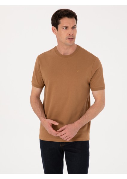 Erkek Kahverengi Regular Fit %100 Pamuk Bisiklet Yaka Basic T-shirt 50319801-VR153