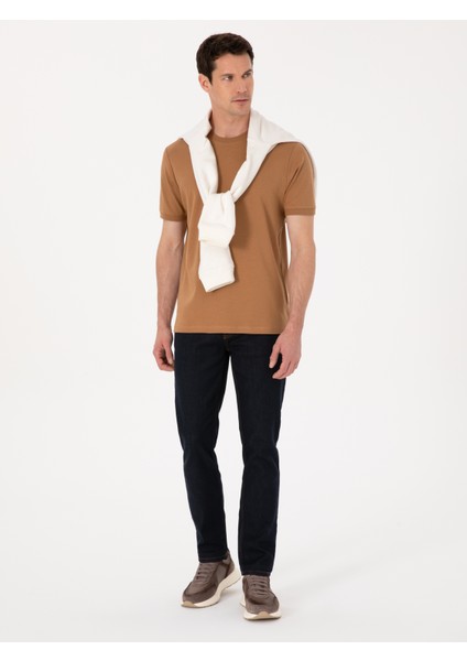 Erkek Kahverengi Regular Fit %100 Pamuk Bisiklet Yaka Basic T-shirt 50319801-VR153