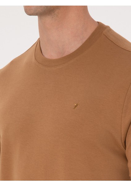 Erkek Kahverengi Regular Fit %100 Pamuk Bisiklet Yaka Basic T-shirt 50319801-VR153