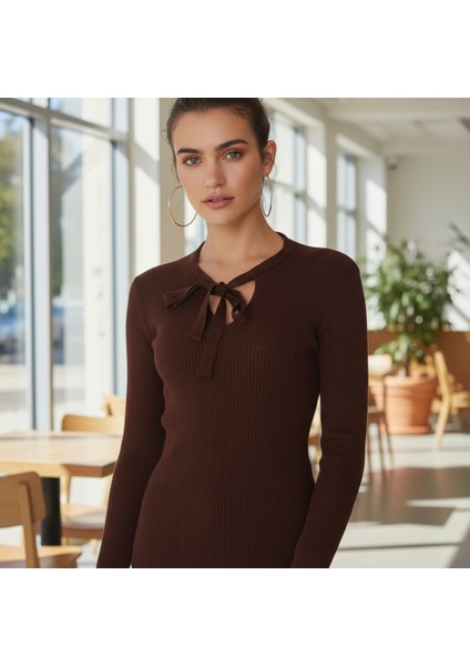 Kadın Triko Fiyonk Yaka Basic Body