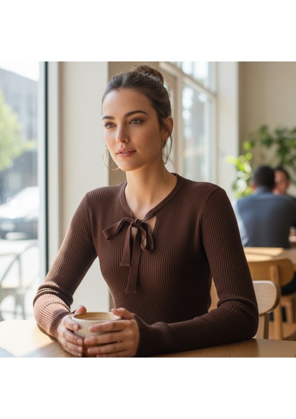 Kadın Triko Fiyonk Yaka Basic Body