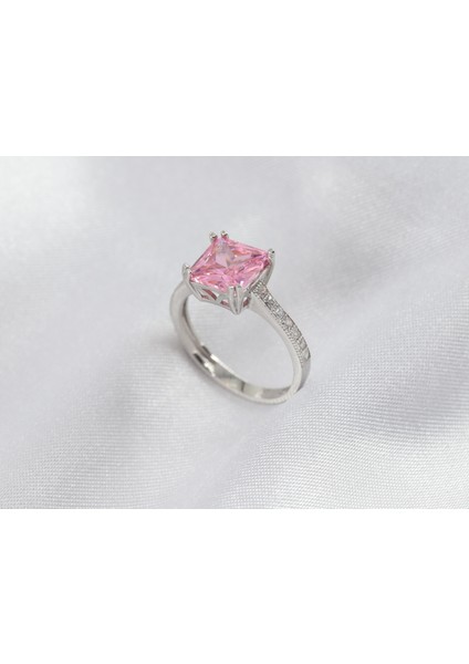 Kare Tektaş Kadın Yüzük, Pembe Tektaş Gümüş Yüzük, Pembe Tektaş Kadın Yüzük modelleri