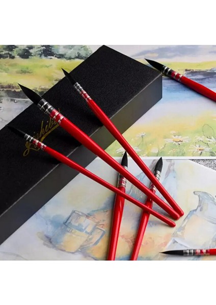 Profesyonel Sincap Kılı Yuvarlak Uçlu El Yapımı Fırça No:3 - Suluboya Mürekkep Akrilik Guaj Için modelleri