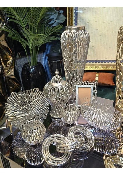 8 Parça Gümüş Pirinç Konsol Seti Salon Takımı