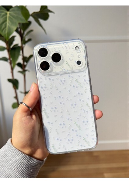 iPhone 17 Pro Uyumlu Şeffaf Çiçek Desenli Yumuşak Kamera Korumalı Silikon Kılıf