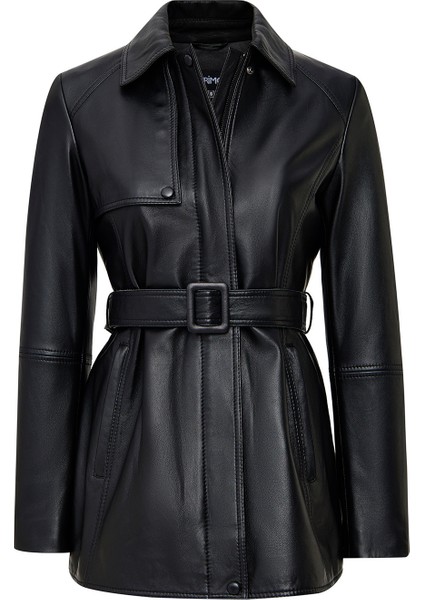 Cordelia Kadın Siyah Kemer Detaylı Gömlek Yaka Deri Kaban 25WGD5623U6 modelleri