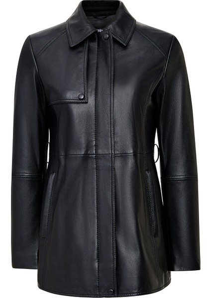 Cordelia Kadın Siyah Kemer Detaylı Gömlek Yaka Deri Kaban 25WGD5623U6 fırsatları