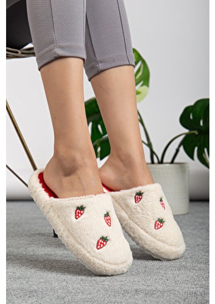 3'lü Kalp Çilek Kiraz Ayıcık Nakışlı Misafir Bohça Balkon Çeyiz Ev Terliği