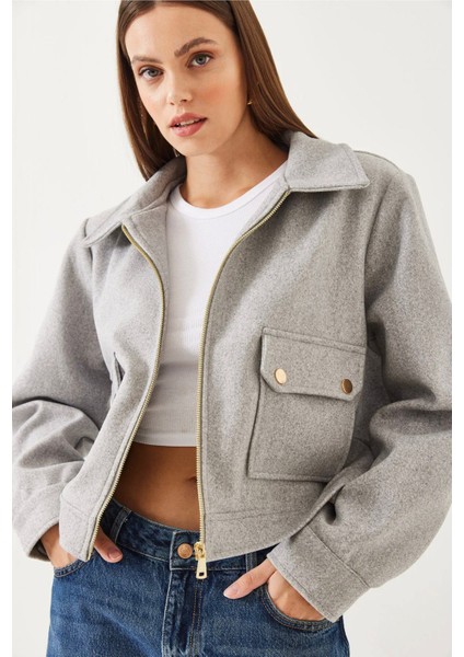 Zr Cepli Kısa Bomber Gri Kaşe Ceket fiyatları