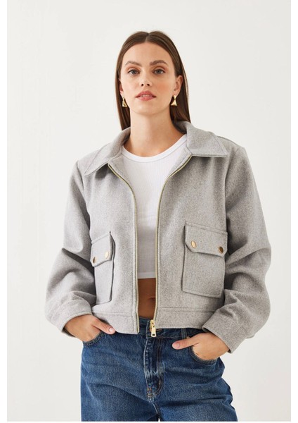 Zr Cepli Kısa Bomber Gri Kaşe Ceket modelleri