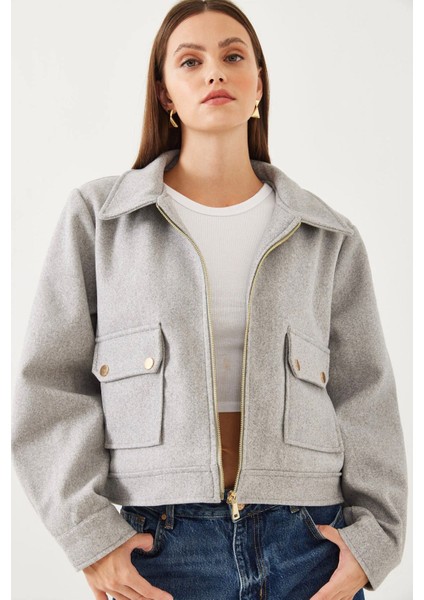 Zr Cepli Kısa Bomber Gri Kaşe Ceket indirimleri