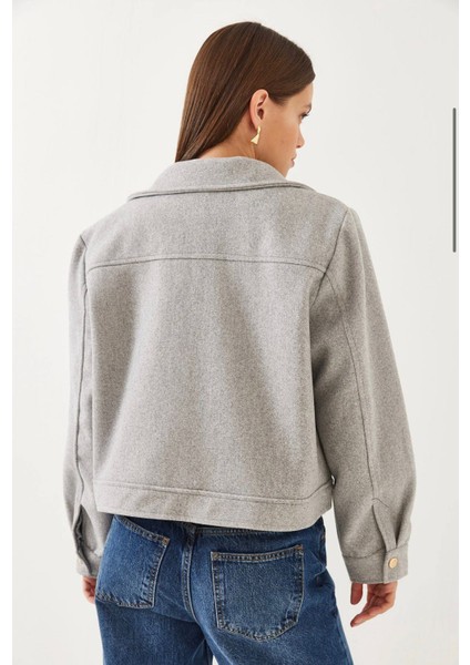 Zr Cepli Kısa Bomber Gri Kaşe Ceket