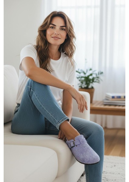 Tam Ortopedik Keçe Kadın Rahat ve Hafif Şık Lila Ev Terliği fiyatları