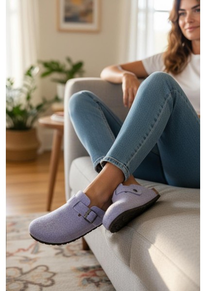 Tam Ortopedik Keçe Kadın Rahat ve Hafif Şık Lila Ev Terliği indirimleri