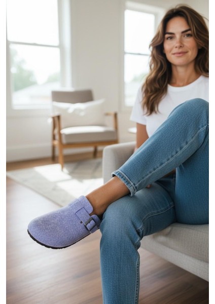 Tam Ortopedik Keçe Kadın Rahat ve Hafif Şık Lila Ev Terliği