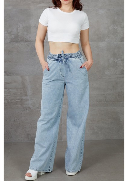 Kadın Beli Lastikli Rahat Kesim Kot Pantolon