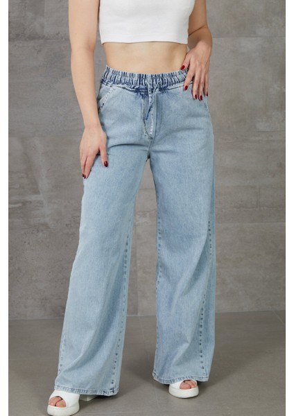 Kadın Beli Lastikli Rahat Kesim Kot Pantolon fiyatları