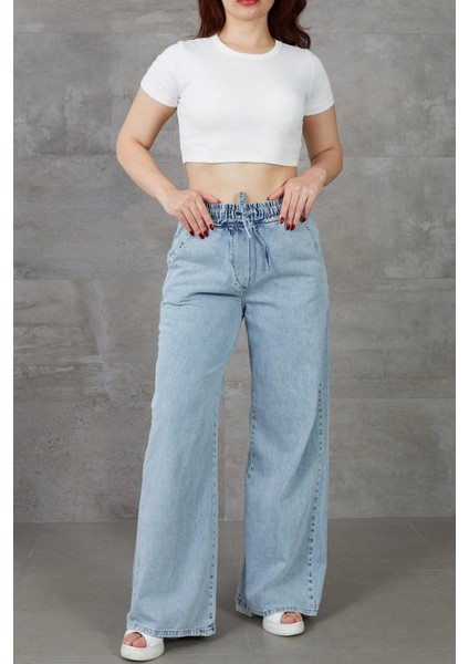 Kadın Beli Lastikli Rahat Kesim Kot Pantolon indirimleri