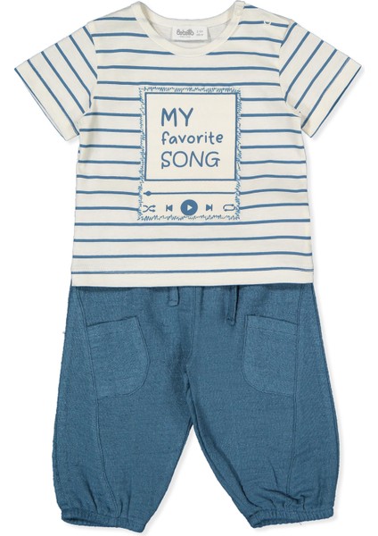 Keten Müslin T-Shırt 2li Takım (Favorıte Song) Lacivert