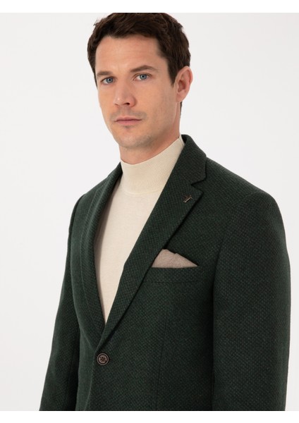 Erkek Haki Slim Fit Yün Karışımlı Mikro Desenli Ceket 50310771-VR027