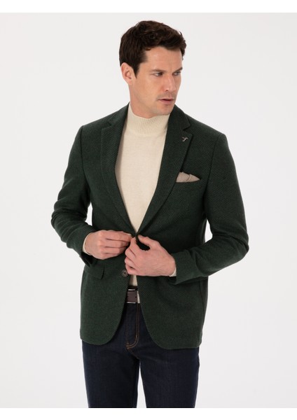 Erkek Haki Slim Fit Yün Karışımlı Mikro Desenli Ceket 50310771-VR027