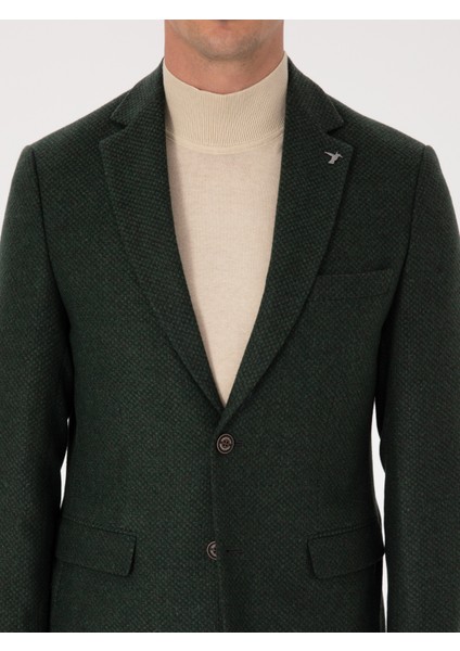 Erkek Haki Slim Fit Yün Karışımlı Mikro Desenli Ceket 50310771-VR027