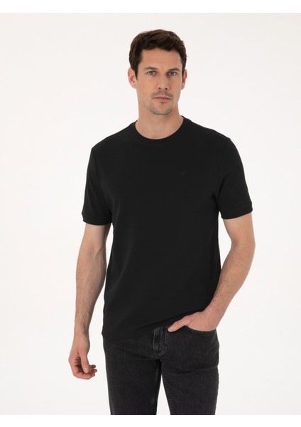 Erkek Siyah Regular Fit %100 Pamuk Bisiklet Yaka Basic T-shirt 50319801-VR046