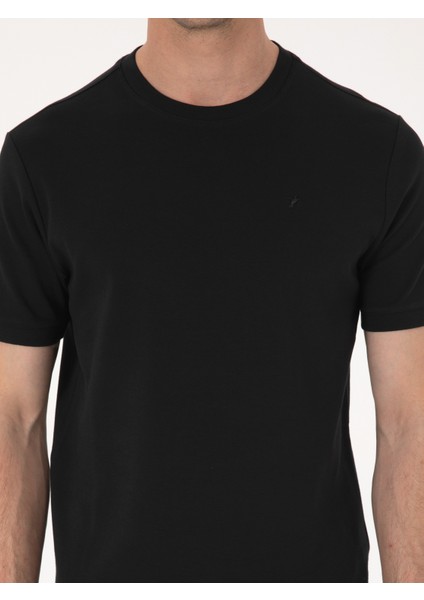 Erkek Siyah Regular Fit %100 Pamuk Bisiklet Yaka Basic T-shirt 50319801-VR046