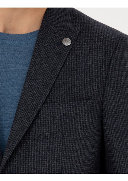 Erkek Lacivert Slim Fit Yün Karışımlı Ceket 50279478-VR033